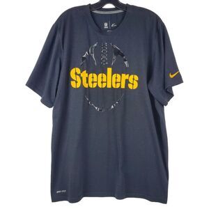 PITTSBURGH STEELERS Shirt Mens Large Black Yellow NIKE Spell Out NFL Football